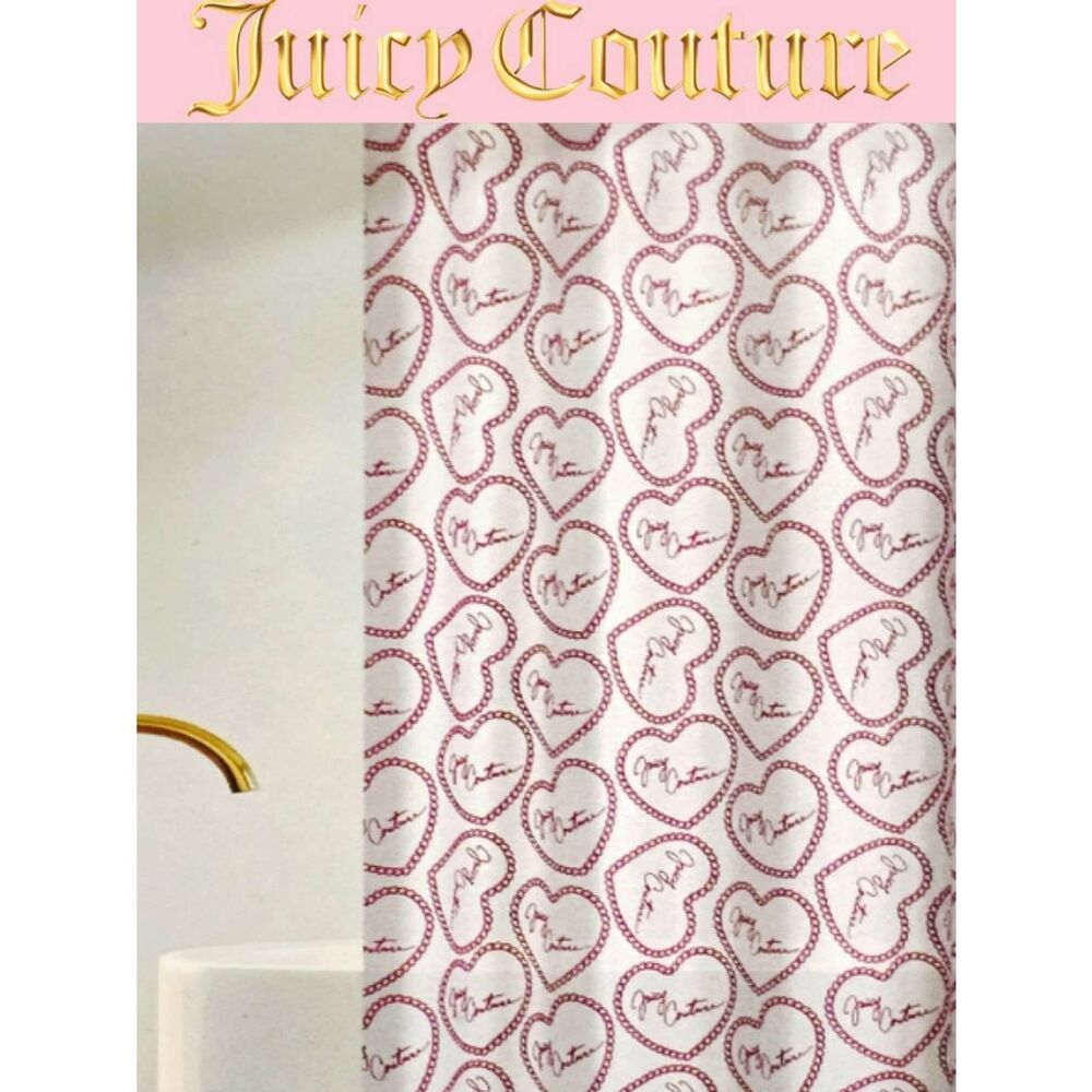 Juicy Couture Home Script Logo Chain Heart Printed Eco-Friendly Shower Curtain